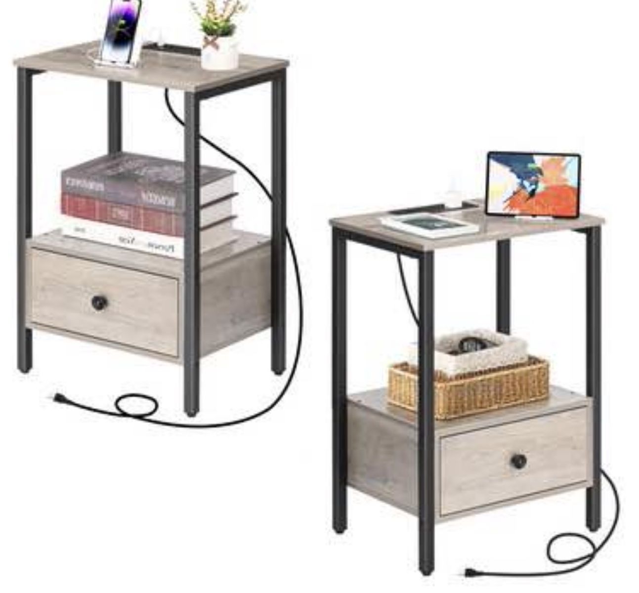 Modern Nightstands / Side Tables — Set of 2 (Brand New) Charging Nightstands