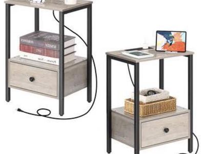 Modern Nightstands / Side Tables — Set of 2 (Brand New) Charging Nightstands