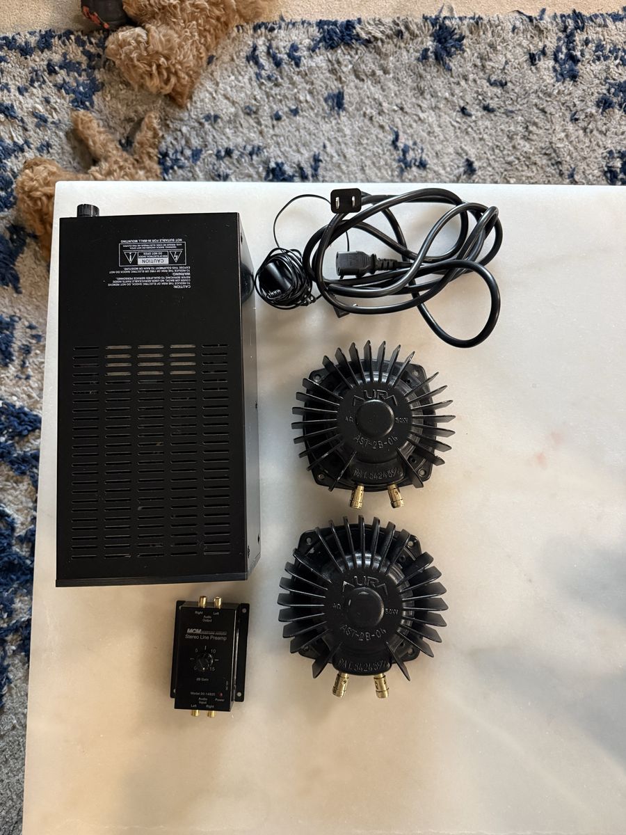 Dayton Audio APA 150 Stereo Amplifier MCM Audio Stereo Line Preamp & 2 Aura AST-2B-04 Bass Shakers (Pair) with Power Supply