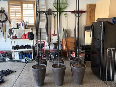 Set of 6 Planters with Center Poles and String Lights with Bulbs