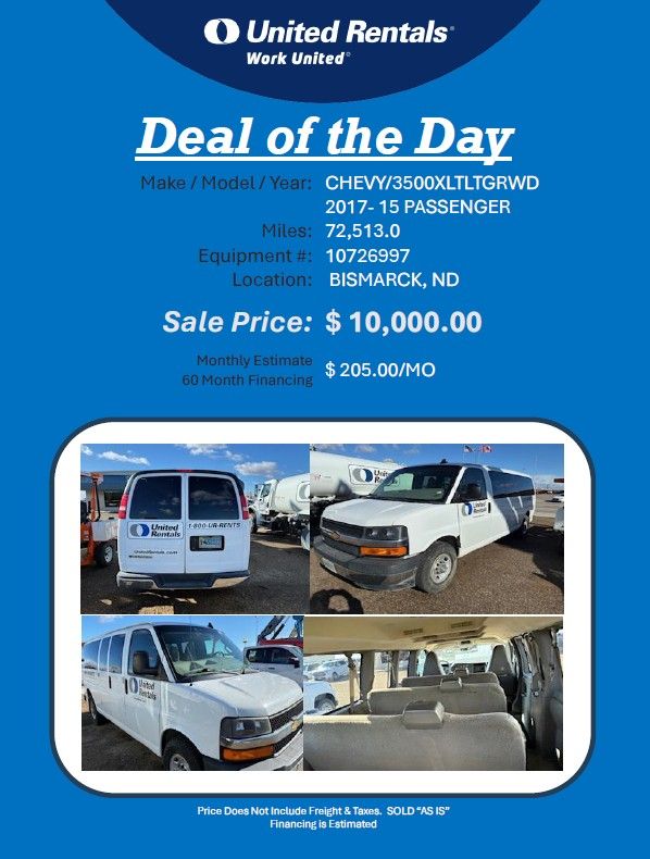 Van , Chevy 15 passenger 2017 72k miles in Bismarck, ND