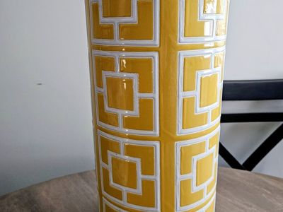 Yellow & White round large vase $25 OBO