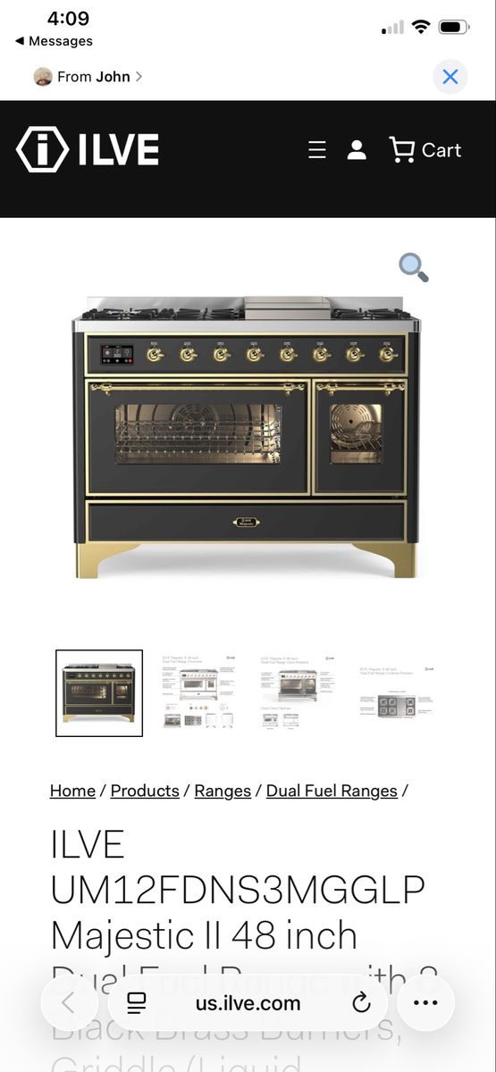 ILVE Majestic II 48" Dual Fuel Range - Graphite Matte & Brass