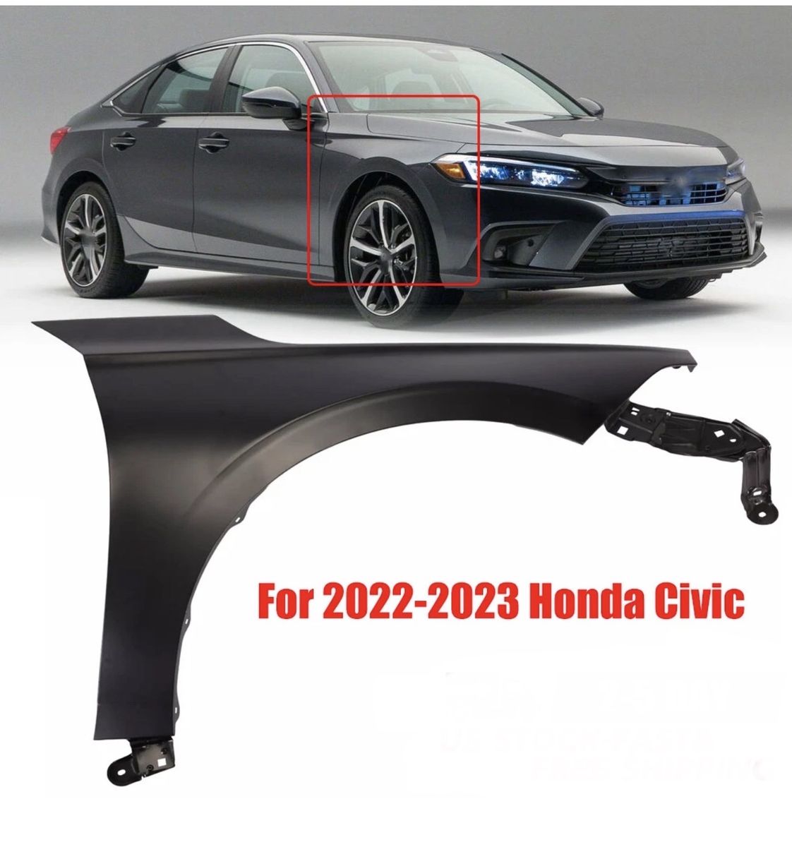 New Front Left Driver Side Fender for 2022-2023 Honda Civic - Unpainted