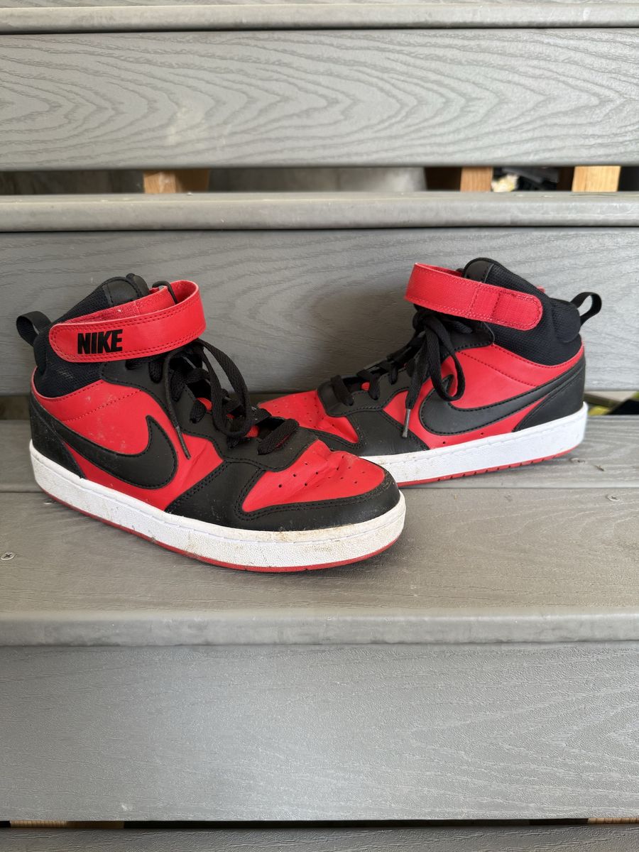 Nike Court Borough Mid 2 PSV Black Red Hook and Loop Sneakers Youth Size 7
