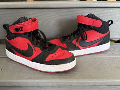 Nike Court Borough Mid 2 PSV Black Red Hook and Loop Sneakers Youth Size 7
