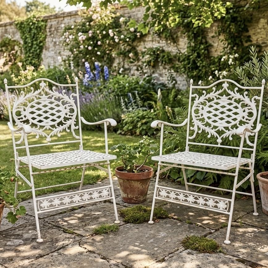 French Style Vintage Cast Iron Patio Chairs