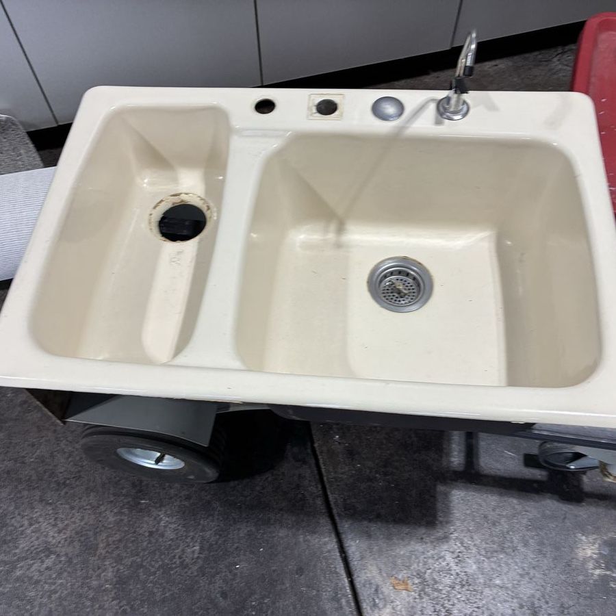 Used 33"x22" Porcelain-Enameled Cast Iron Double Basin Drop-In Kitchen Sink - Bisque