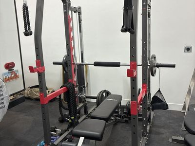 Marcy Pro Home Gym Power Cage Smith Machine Set with Adjustable Bench & Attachments