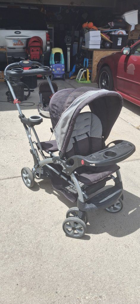 Baby Trend Sit N' Stand Double Stroller - Black/Gray Tandem Seating, Parent Console