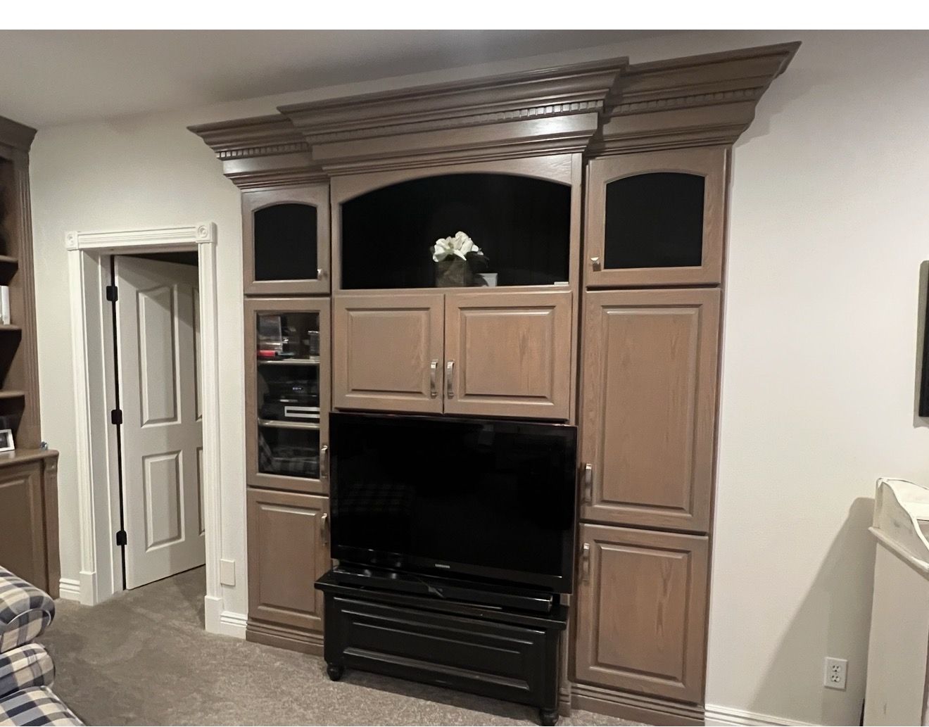 Custom oak built-in entertainment center