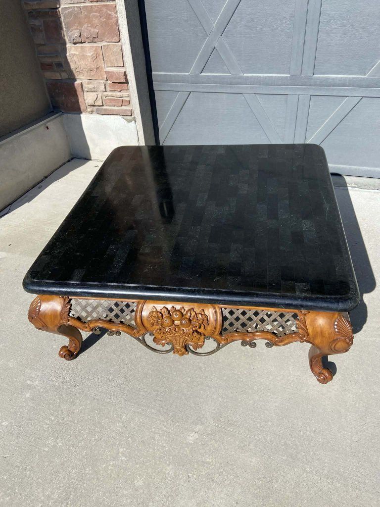 Vintage mahogany coffee table with black marble
