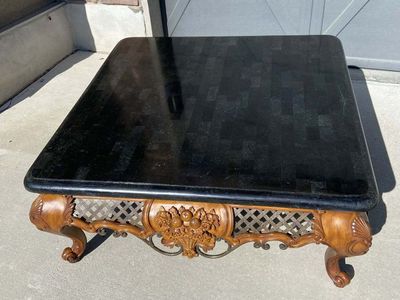 Vintage mahogany coffee table with black marble