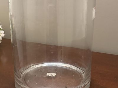 Clear Glass Cylinder Vase - 9.5" Tall x 8" Diameter - Home Decor Flower Holder
