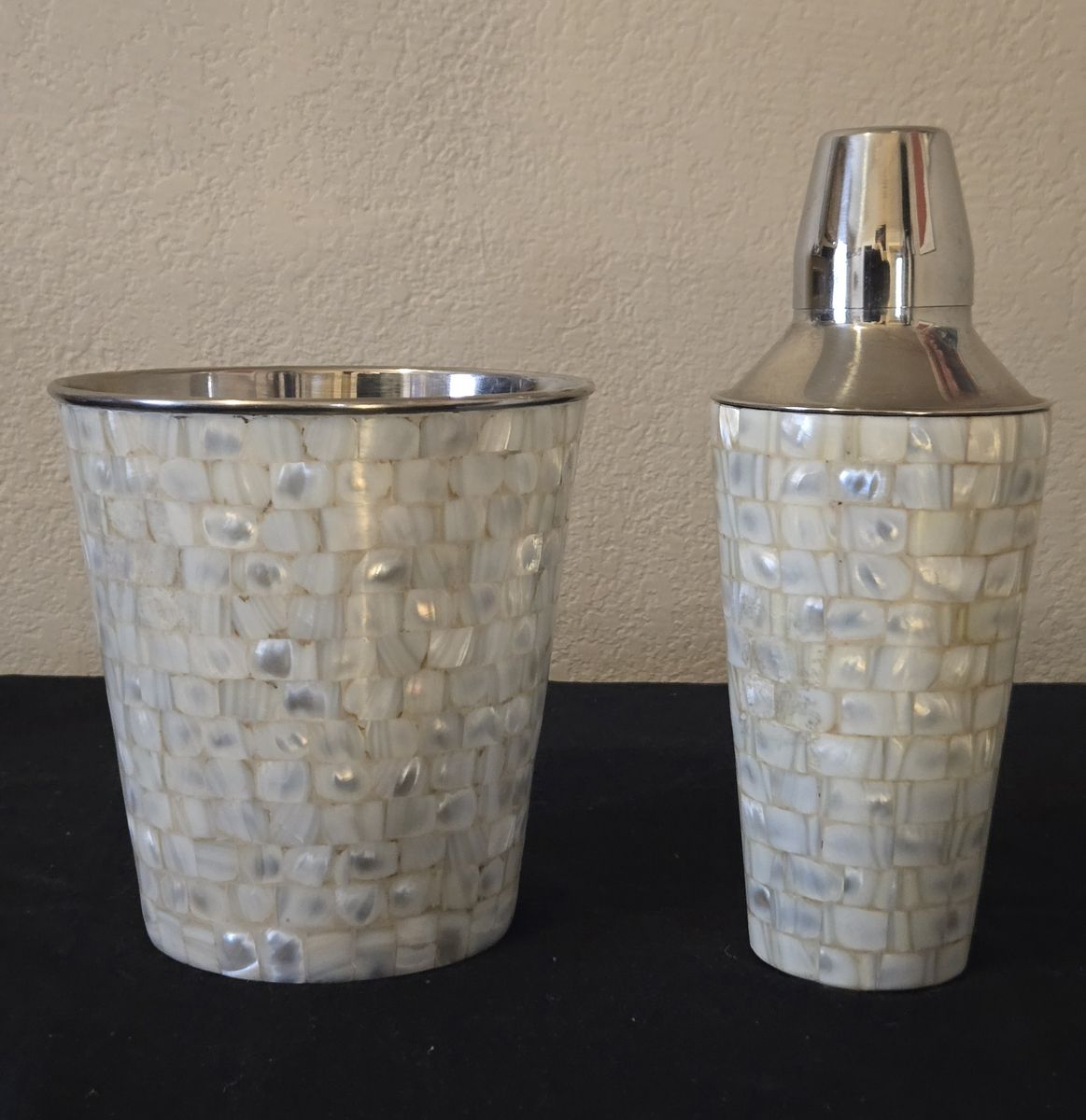 Mother of Pearl Ice Cocktail Shaker and Ice Bucket set