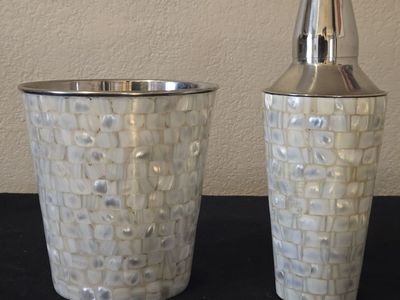 Mother of Pearl Ice Cocktail Shaker and Ice Bucket set