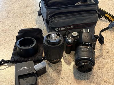 Nikon D3200 DSLR Camera Kit with AF-S DX NIKKOR 18-55mm & 55-200mm VR Lenses, Charger, Tamrac Bag