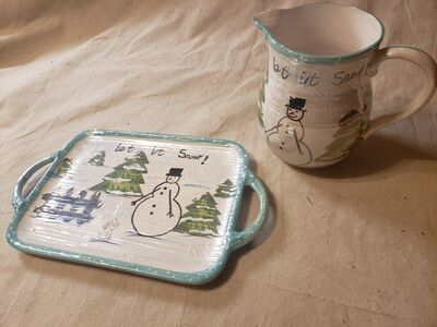 Let It Snow Ceramic Pitcher and Tray Set