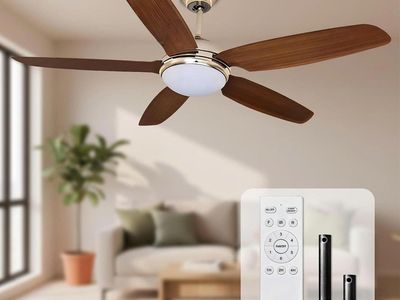 52 Inch Ceiling Fan with Light and Remote, 5 Wood Blades Living Room Ceiling Fan, DC Quiet Reversible Motor, Indoor Fan Lights