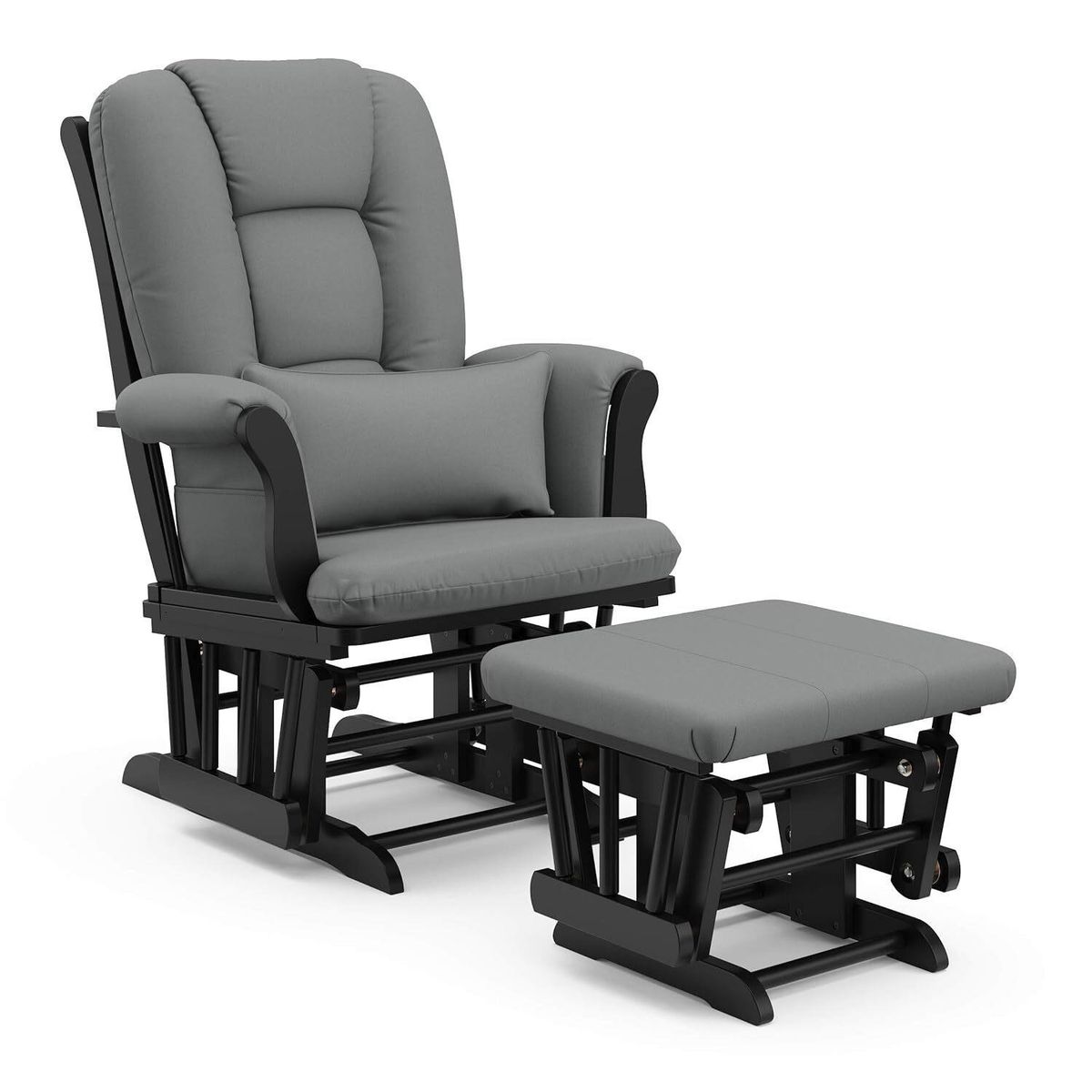 NEW- Storkcraft Tuscany Glider and Ottoman- Gray and black