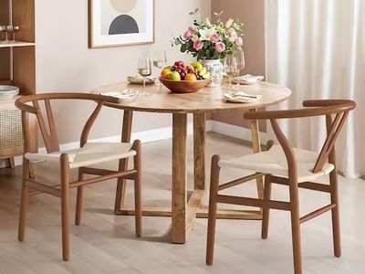 Wagner Brown Solid wood Wishbone Dining Chairs with Handcrafted Woven Seat Set of 2