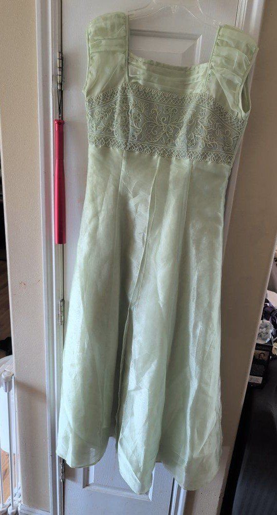 Vintage Light Green Organza Formal Dress Size 11/12 Embroidered Bodice