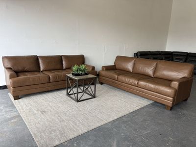 COSTCO TOP GRAIN LEATHER SOFA COUCH SET