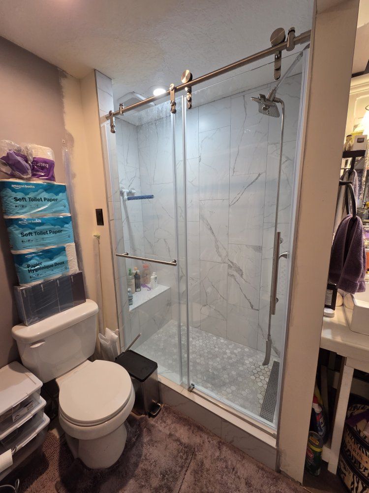 Shower Glass Door with Sliding System and Hardware, Modern Style, Clear Glass