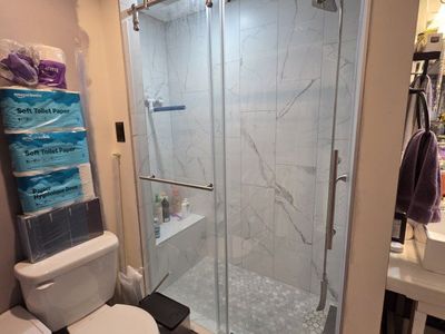 Shower Glass Door with Sliding System and Hardware, Modern Style, Clear Glass