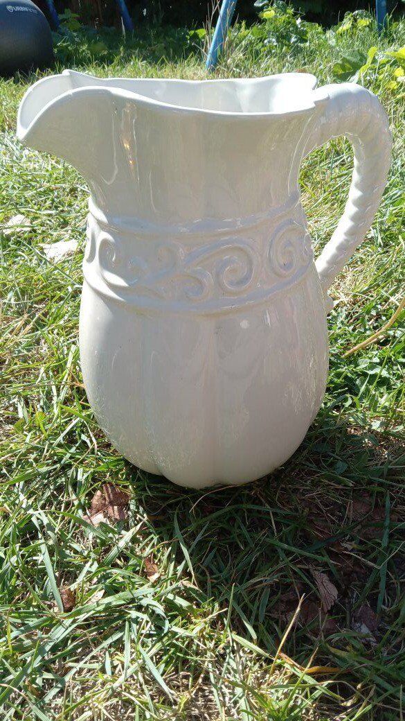 White Pitcher Stoneware Ceramic Celebrating Home China 9"