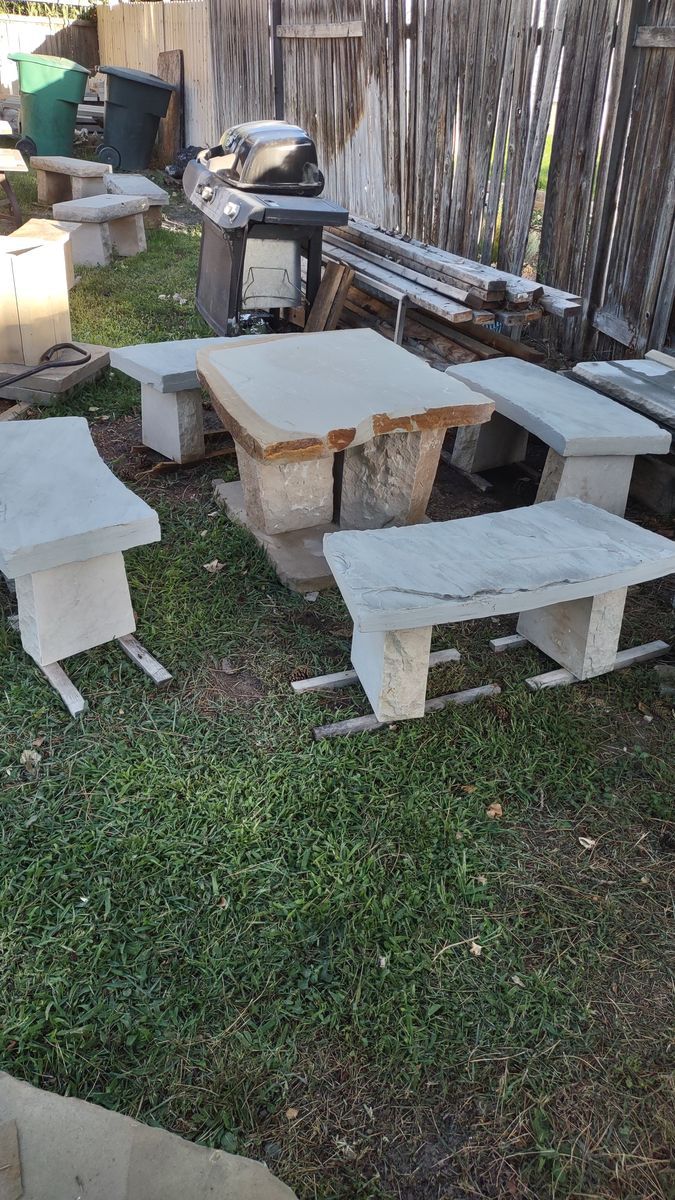 Stone Table and Benches Set