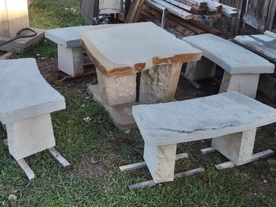 Stone Table and Benches Set