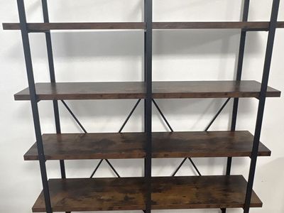 Industrial 5-Tier Bookshelf Etagere Bookcase with Metal Frame, Brown Wood Finish