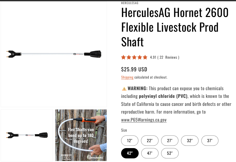 New HerculesAG Hornet 2600 Flexible Livestock Prod Shafts = 3 - 32", 1 - 42"
