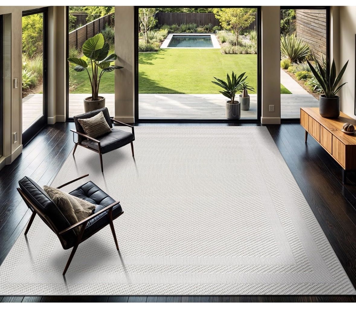 New! Micro Loop Stain Resistant Rug 6x9 Modern Luxury Bordered Area Rugs Soft High