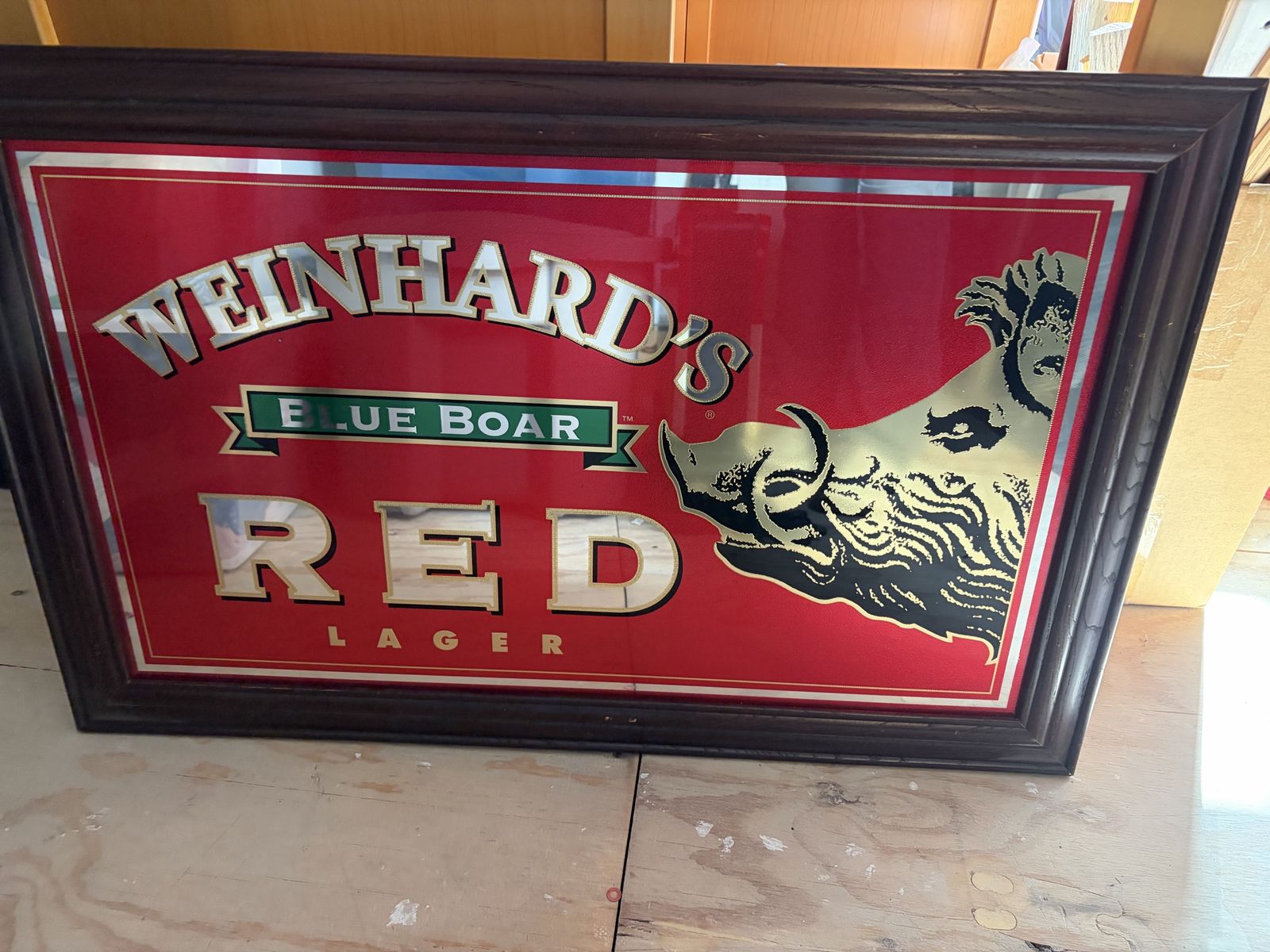 Vintage pub mirror wild boar theme