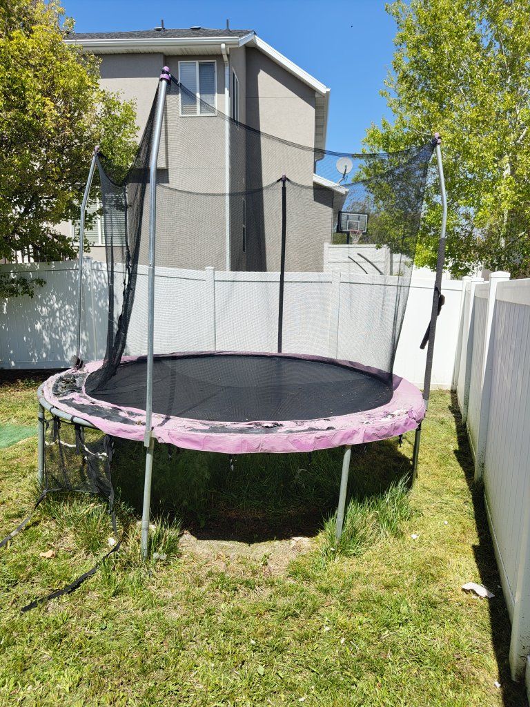 Skywalker 12 ft Round Trampoline with Enclosure Net - Pink/Black Outdoor Fun