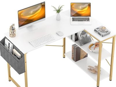 White and Gold L Shaped Desk