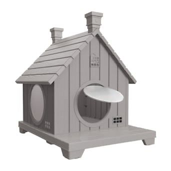 Plastic Outdoor Cat/Dog House with Porch Base - Gray Cottage Style Sheltering Pet Kennel