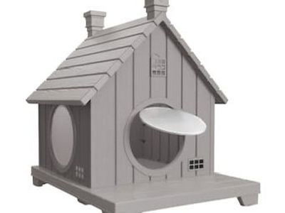 Plastic Outdoor Cat/Dog House with Porch Base - Gray Cottage Style Sheltering Pet Kennel