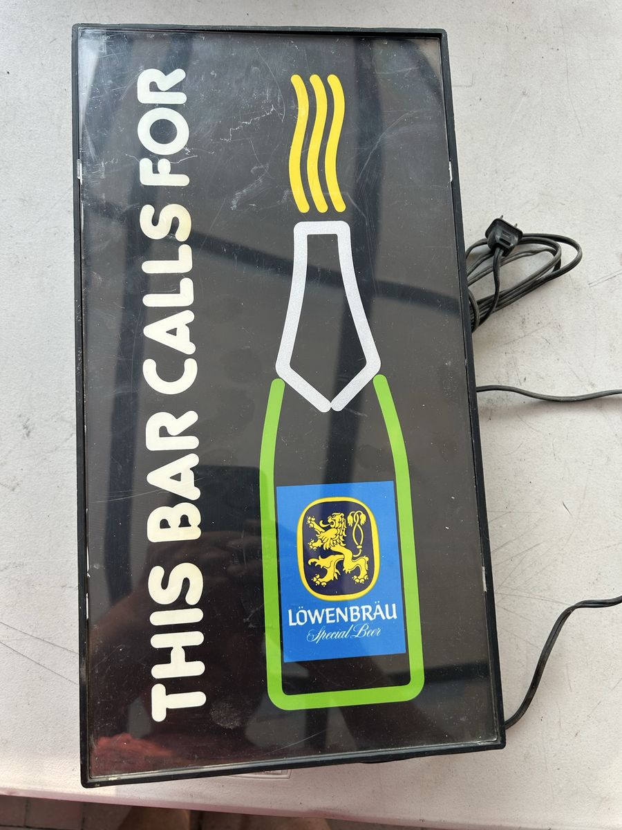Vintage Working Beer Lighted Sign This Bar Calls For Lowenbrau Special Beer, Great for a Mancave, Bar or Shop