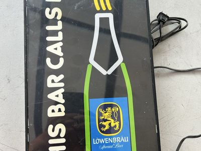 Vintage Working Beer Lighted Sign This Bar Calls For Lowenbrau Special Beer, Great for a Mancave, Bar or Shop