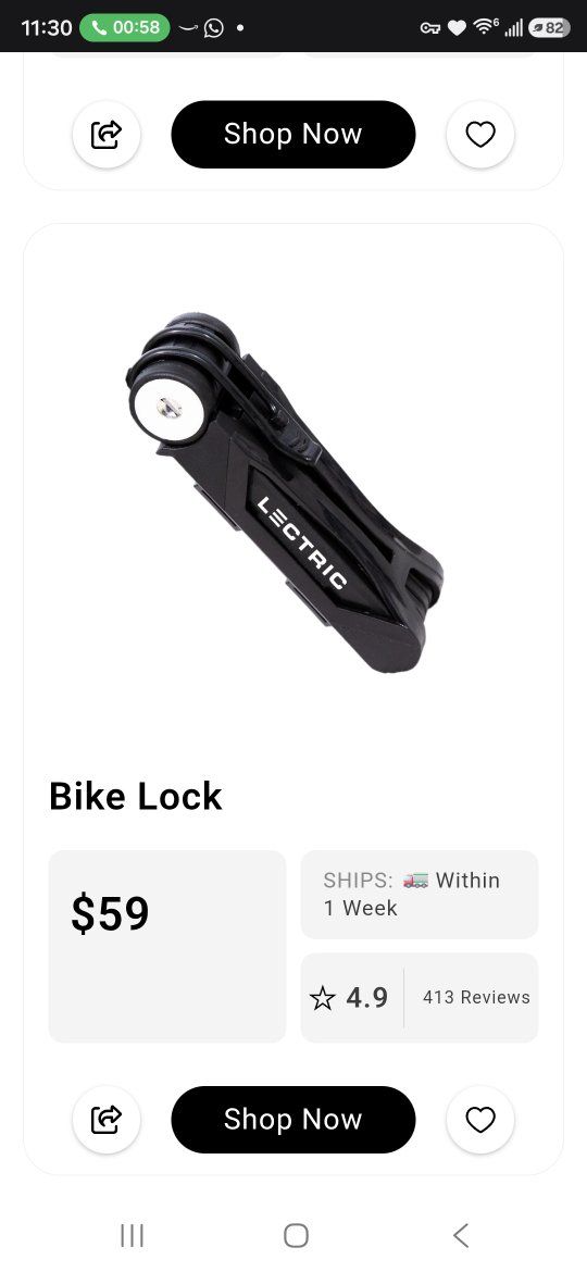 Lectric Bikes Folding Bike Lock with Mounting Bracket and Keys