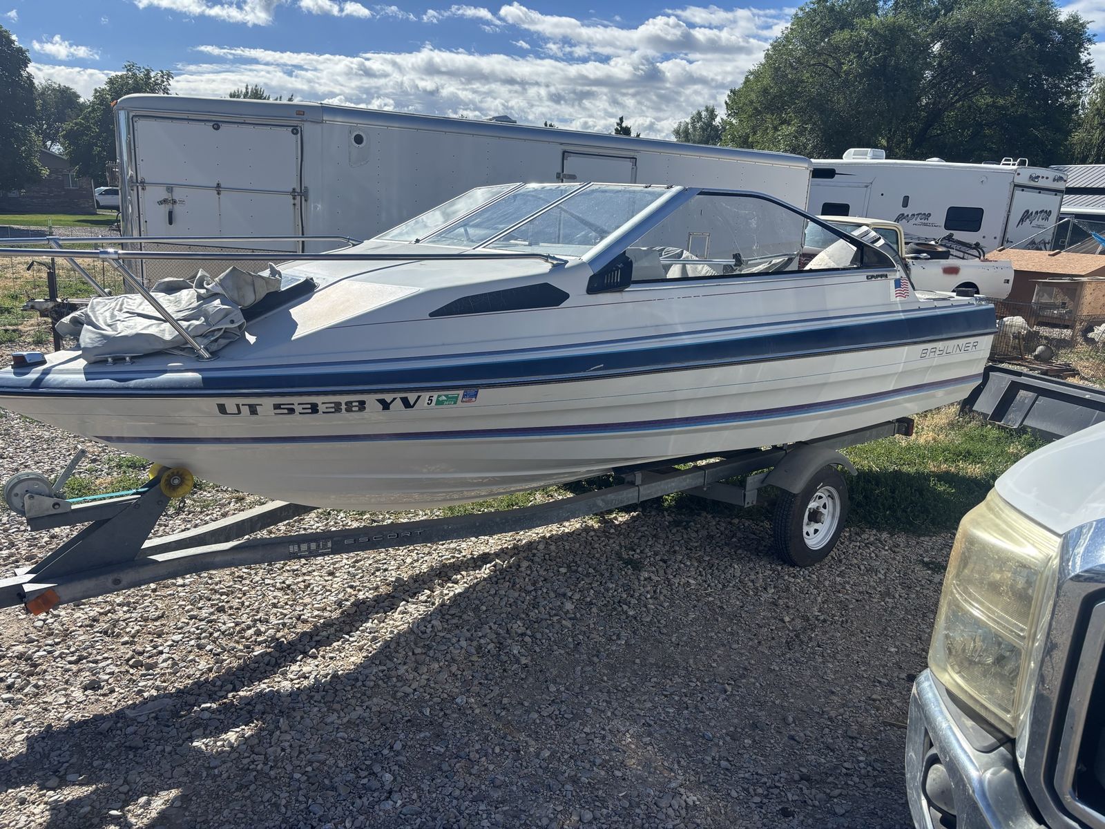 Bayliner Capri Power Boat with Escort Trailer and 85 HP Outboard Motor