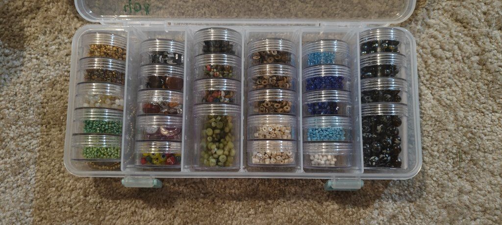 Assorted Craft Beads in Clear Plastic Organizer Container
