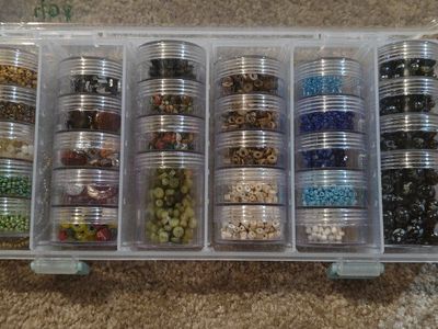 Assorted Craft Beads in Clear Plastic Organizer Container