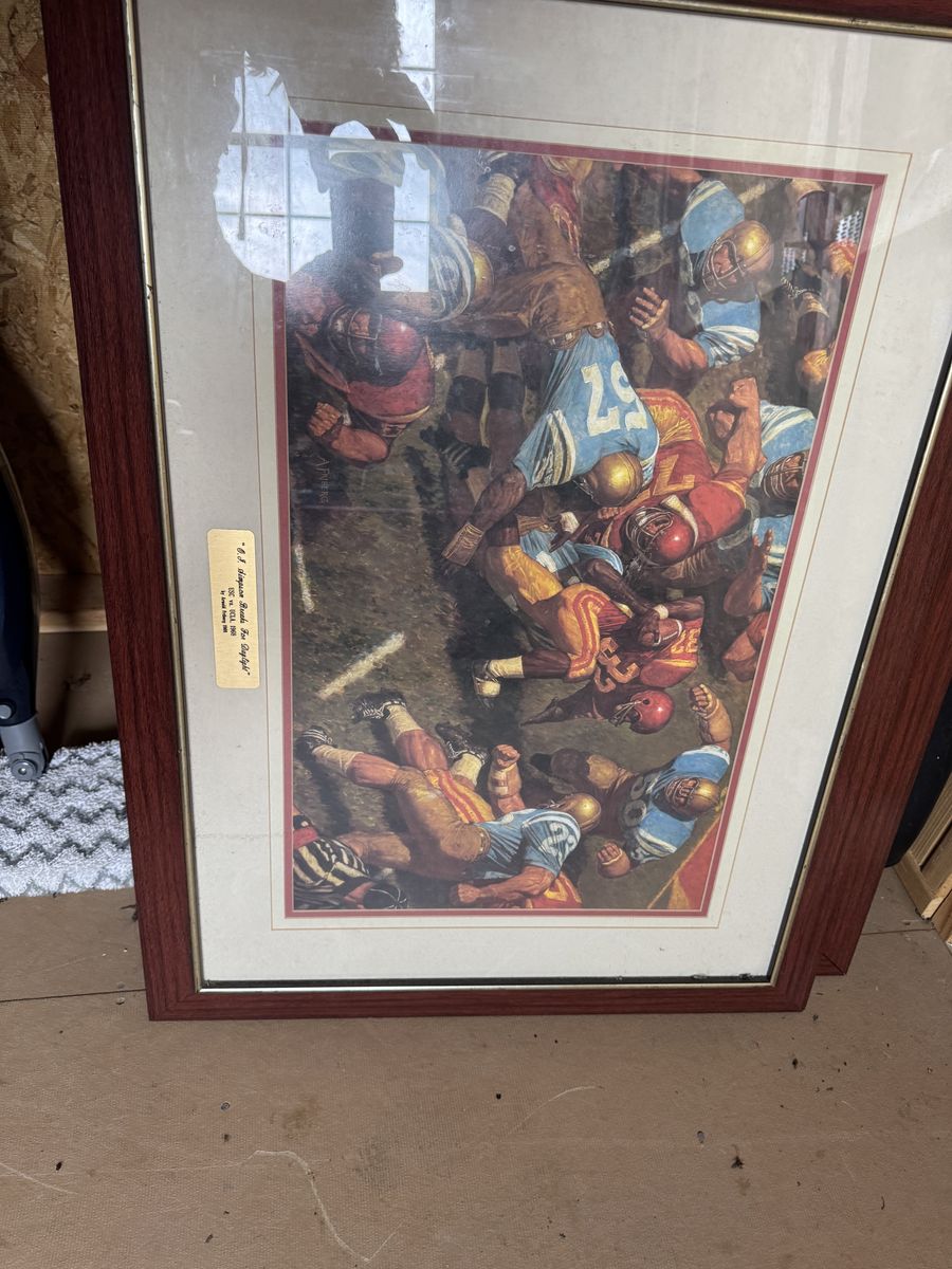 2 Arnold friberg art pieces of OJ Simpson and the Alabama/Tennessee game