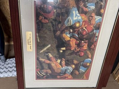 2 Arnold friberg art pieces of OJ Simpson and the Alabama/Tennessee game