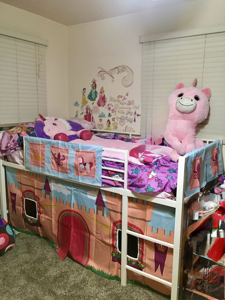 Twin size princess loft bed with slide