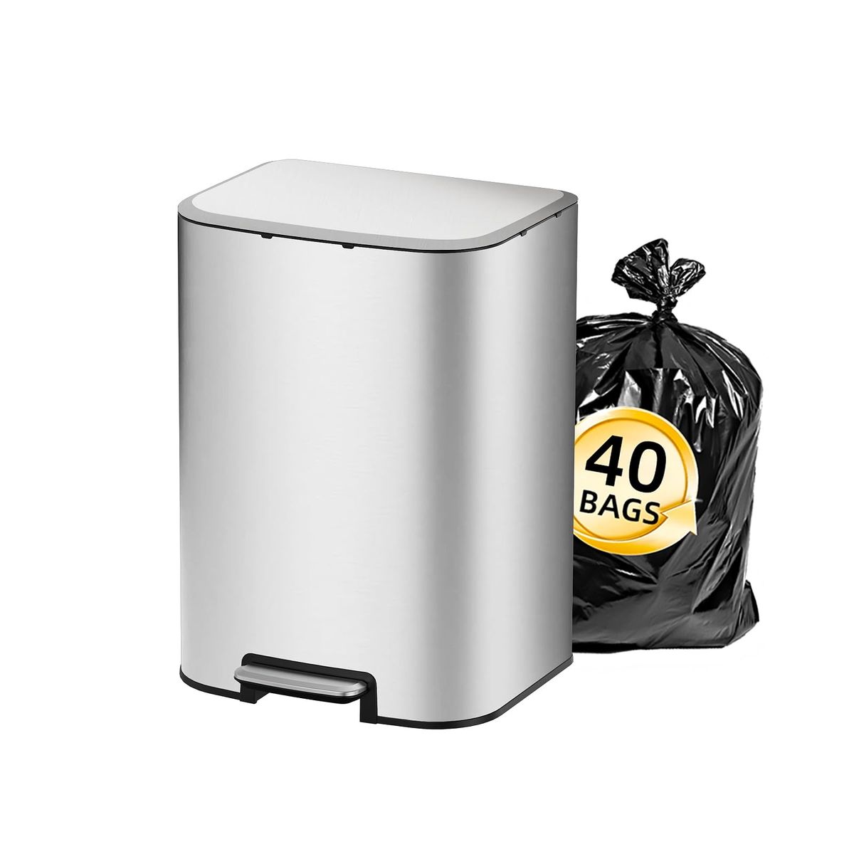 KUK 5.3-Gallon Stainless Steel Step Trash Can – Soft Close